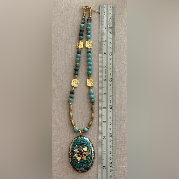 24 inch African inspired Colorful brass bead necklace NWOT - Picture 8 of 13